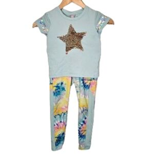 More Than Magic Girls 2pc Set XS 4/5 Sequin Star Tee Tie Dye Leggings